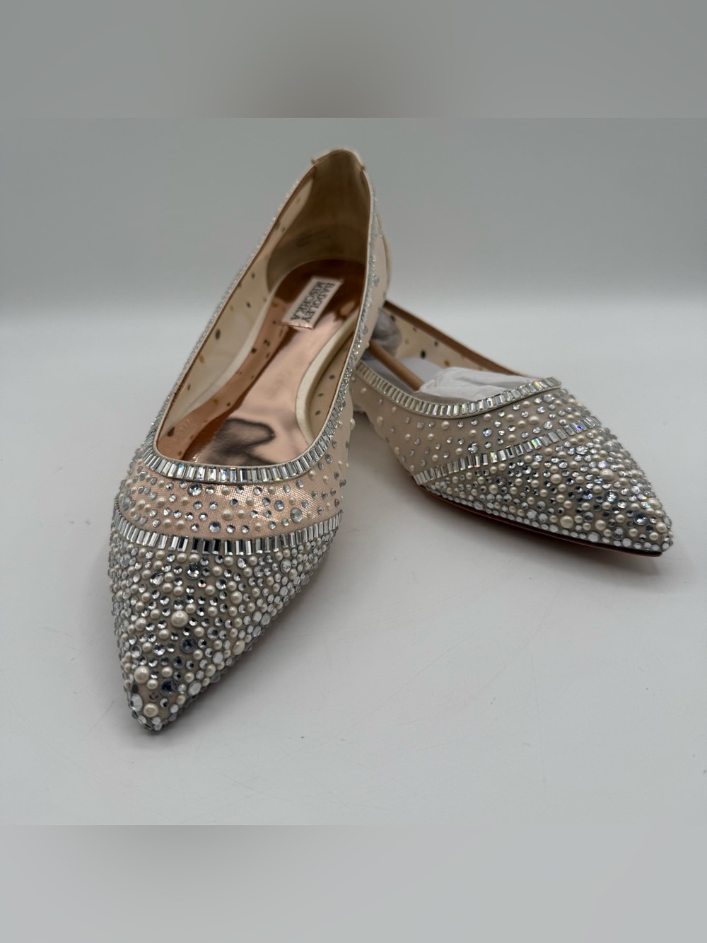 BADGLEY MISCHKA Babette Embellished Bridal Flats Size 9.5